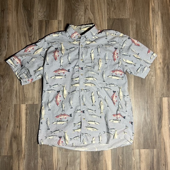 Reel Legends Button Shirt Mens Large All Over Print Short Sleeve Gulf Fishing - Picture 1 of 4